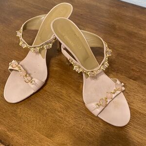 Valentino heeled sandals with Pink stone + brass clasps